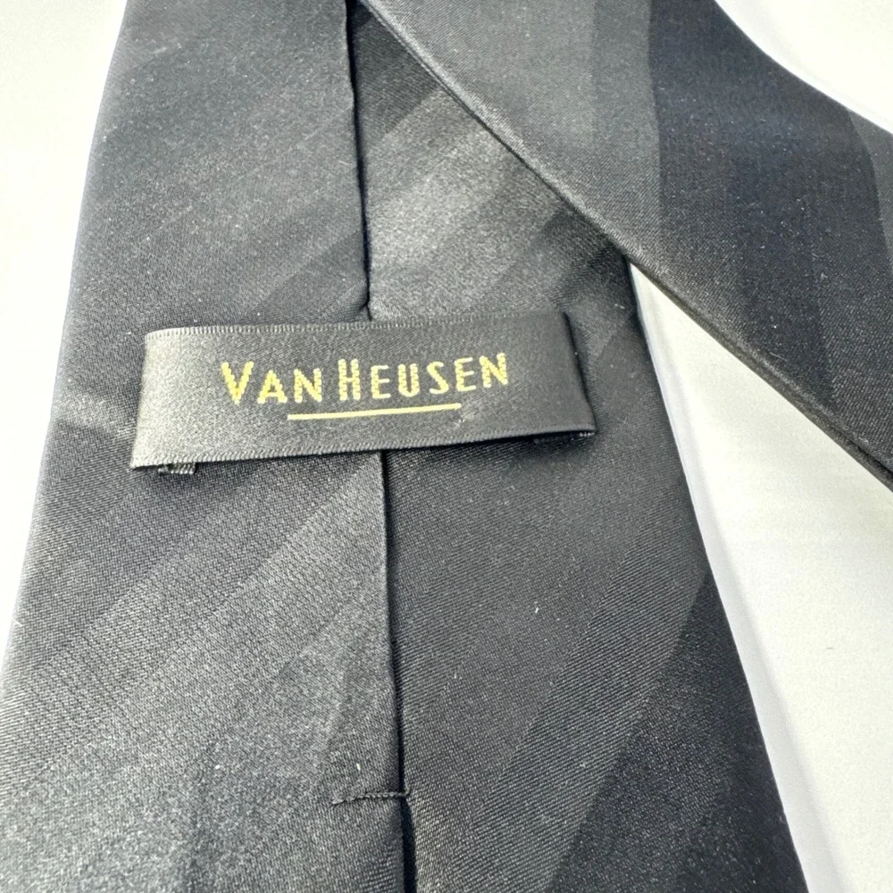 Van Heusen Men's Black Silk Tie Tonal Diagonal Stripe Stain Resistant Handmade